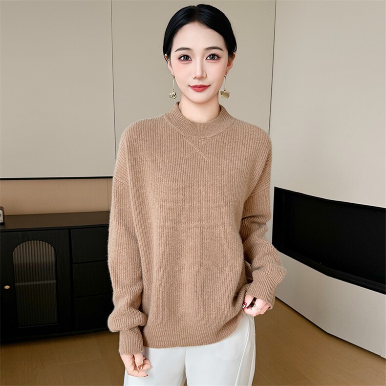 2025年秋季新款百搭圆领女士套头衫,针织衫/毛衣,米哆哆羊绒