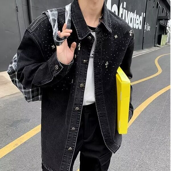 秋装设计感轻奢小香风粗纺DIY胸针夹克外套男版炸街痞帅3508/P90,男装夹克,星座506