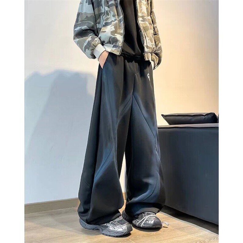 小众分割线休闲卫裤男美式复古宽松休闲痞帅阔腿直筒裤BK63,男装休闲裤,星座1116A-1（原606A）