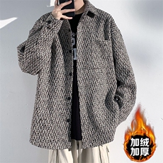 复古小香风外套男士春秋款高级感潮流翻领格子衬衫休闲男夹克，男装夹克，星座1013-1