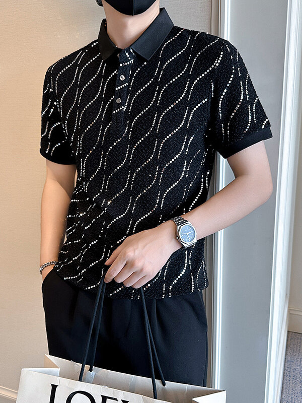 店主风社会小伙男士亮面翻领POLO衫男休闲上衣301A-1/PL117/P53,男装Polo衫,星座301A-1