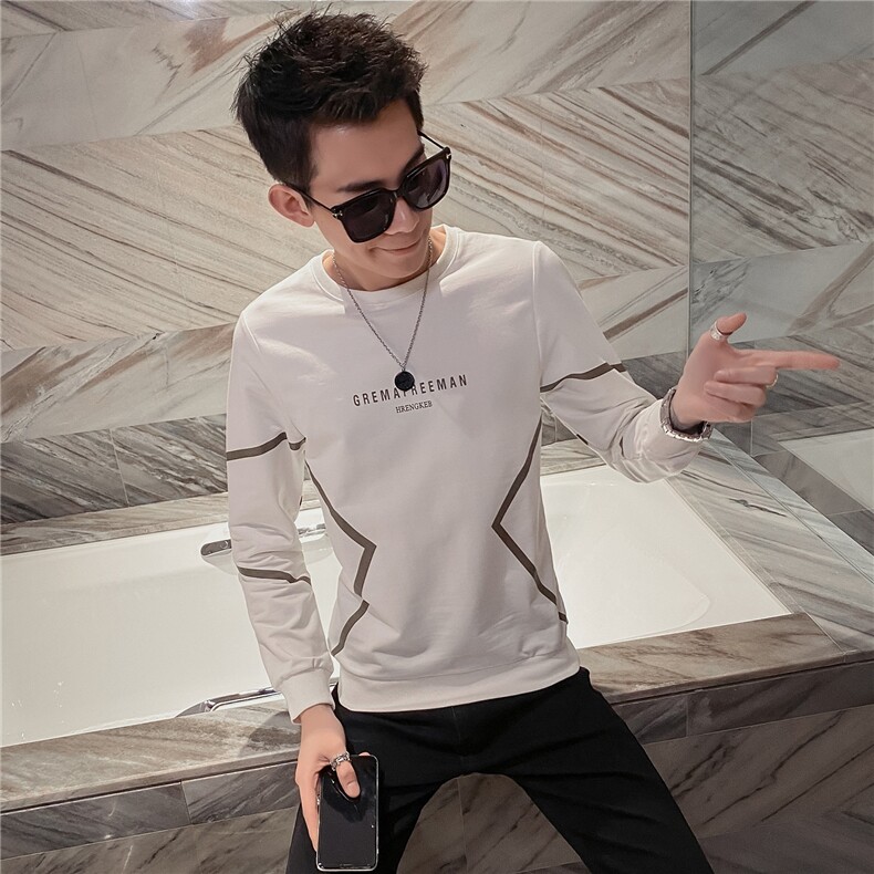 WY03-P50长袖t恤韩版潮流修身印花网红男卫衣社会人小衫,男装卫衣,电商D310B