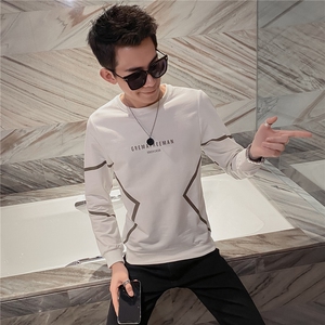 WY03-P50长袖t恤韩版潮流修身印花网红男卫衣社会人小衫图片