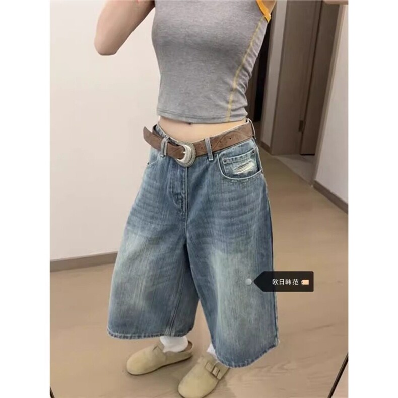 美式水洗破洞牛仔裤男女夏季新款直筒显瘦七分中裤子WLA1455-P53,男装牛仔裤,星座1008