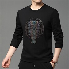 男士纯棉薄款春秋季中年圆领卫衣2023新款宽松长袖t恤男打底衫，男装卫衣，电商B212（原钱塘6029）