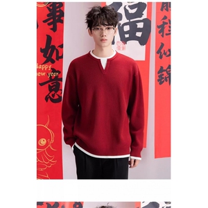 网络图现货  高质量假两件红色喜庆年会圣诞新年毛衣JM5329-P55图片