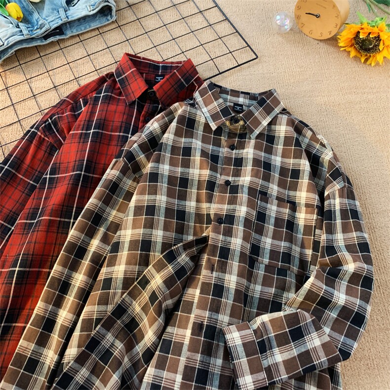 港风休闲时尚格子衬衫长袖衬衫衬衣228-1-1158-P45，男装衬衫，星座228-1