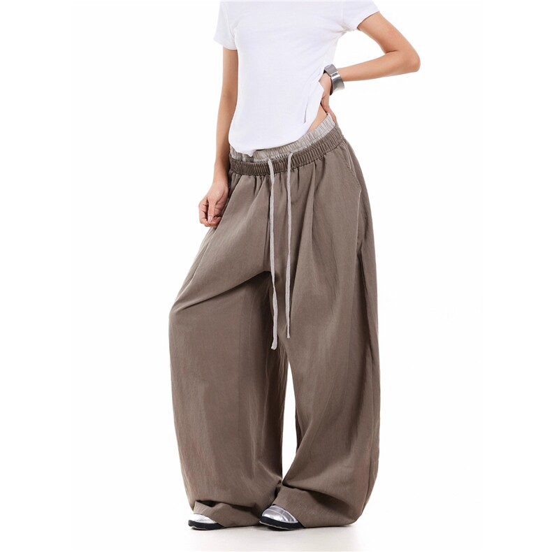 美式双腰头拼接设计休闲裤慵懒感宽松直筒阔腿百搭长裤X9040-P42，男装休闲裤，星座208-5