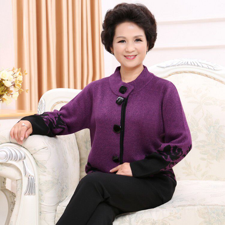 断码清仓加厚羊毛衫女士中老年毛衣宽松针织外套秋冬喜庆红毛衣,女装中老年女装,亚东羊绒制品