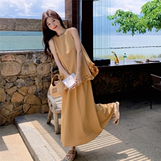 黄色木耳边无袖背心半身裙套装女2025夏新款韩系甜美小个子两件套，女装套装/套裙，2C159