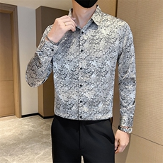 秋社会小伙店主风男士长袖修身花衬衫301A-1/CS509/P55，男装衬衫，星座301A-1