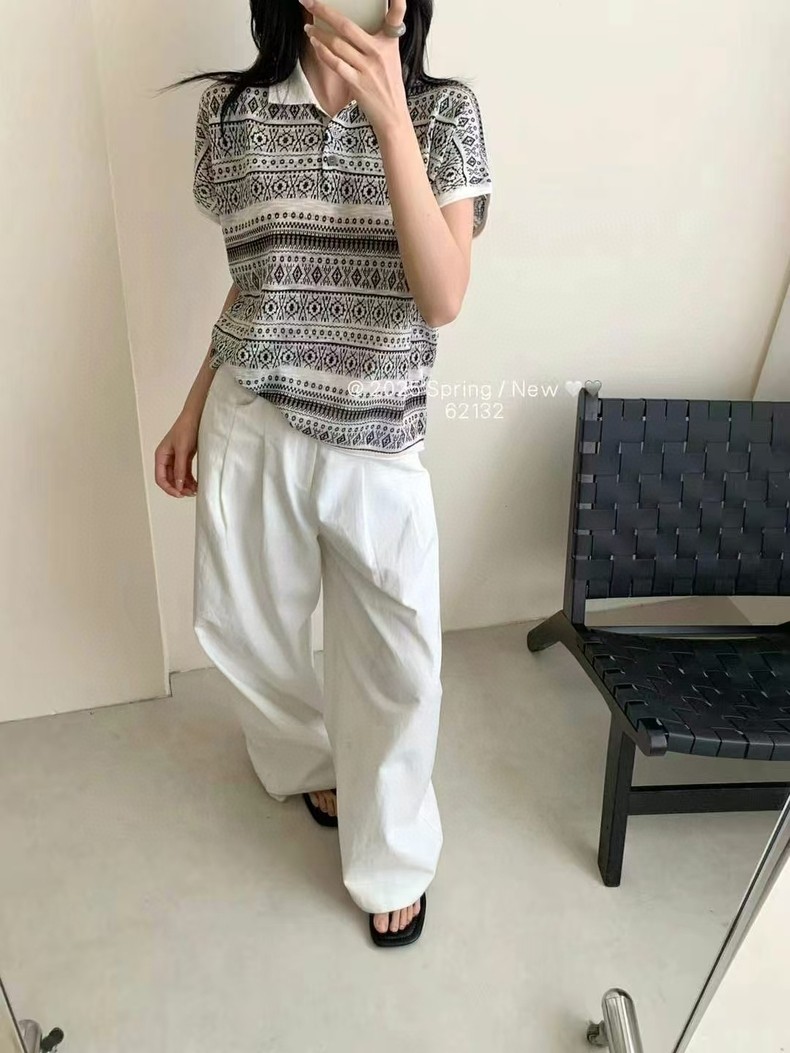 波西米亚风格翻领天丝亚麻短袖女,女装T恤,唐诺