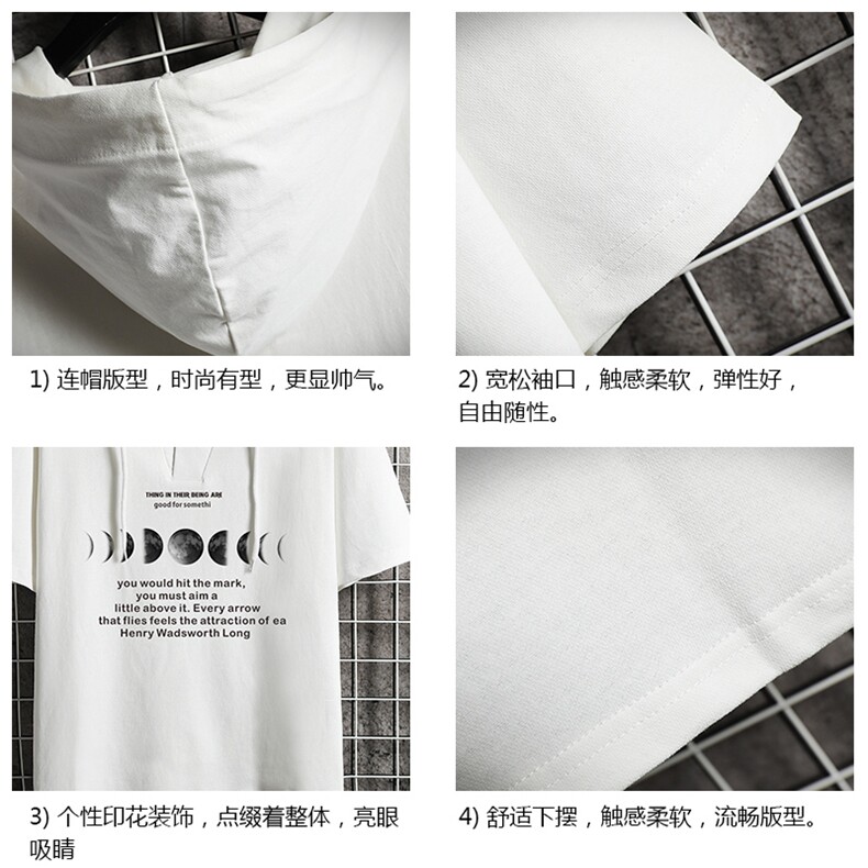 LD54135-P45连帽短袖t恤男大码胖子带帽五分袖中袖网格挂拍,男装T恤,电商A040A