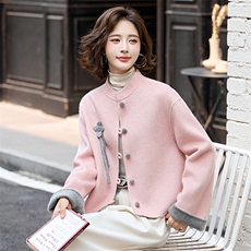 双面羊绒短款外套女秋冬新款时尚撞色高级感小个子新中式毛呢大衣，女装毛呢外套，美沁