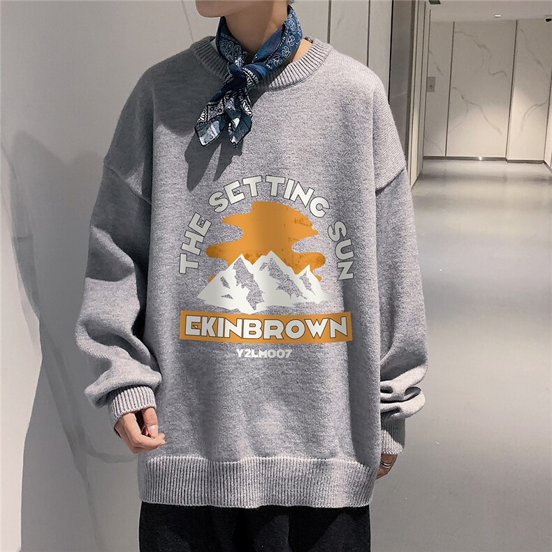 1港风圆领中性情侣潮流大码M-5XL印花加厚毛衣男7682P48加绒P55,男装针织衫/毛衣,星座226-2