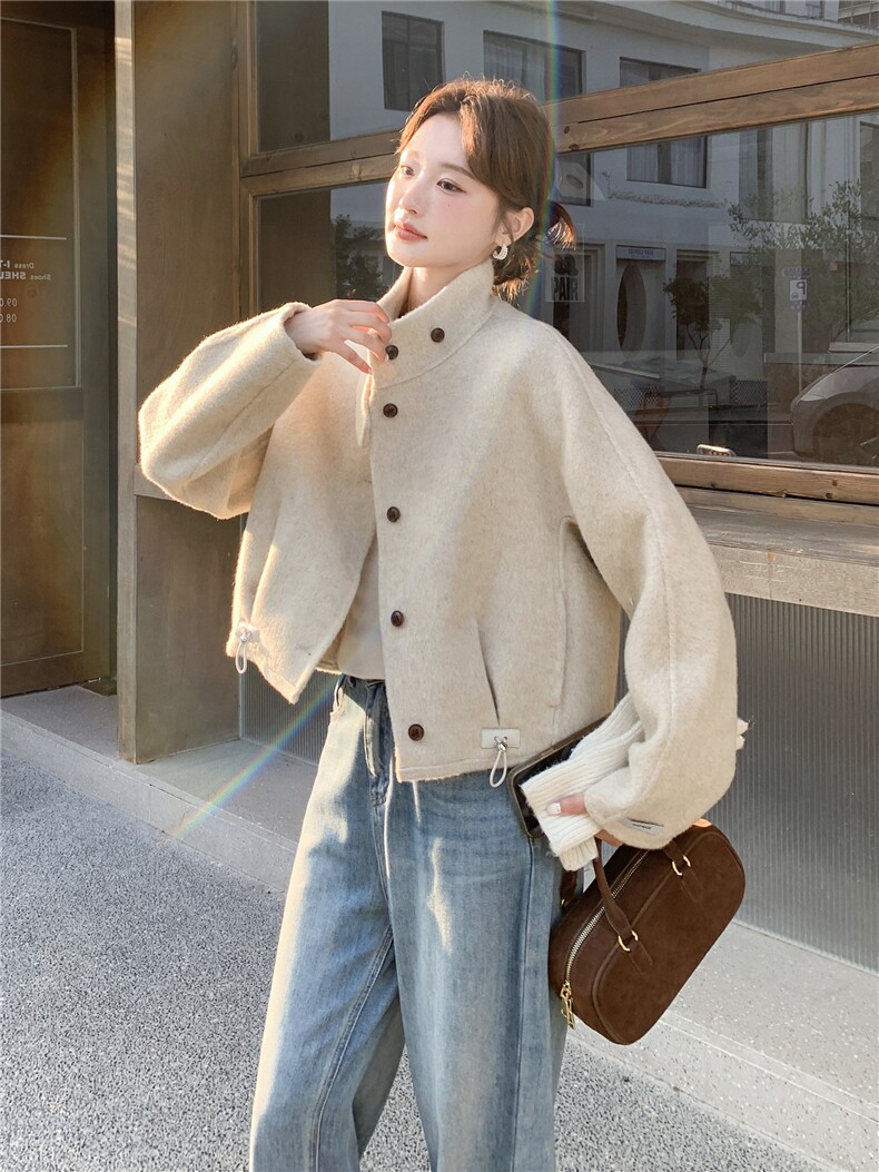 洋气时髦短款毛呢外套女2025秋冬季新款韩版显瘦气质双面羊毛上衣,女装双面呢大衣,蝶眷