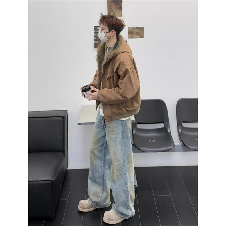 孙圣云啊云纽扣铠甲座山雕美式覆古cleanfit情侣棉服短款外套潮,男装棉衣,星座506A