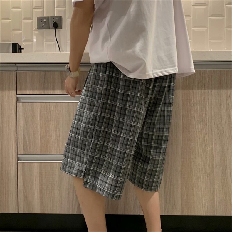 港风格子短裤夏季薄款宽松ins五分裤潮牌百搭痞帅休闲裤男D67-P28,男装休闲裤,星座1008