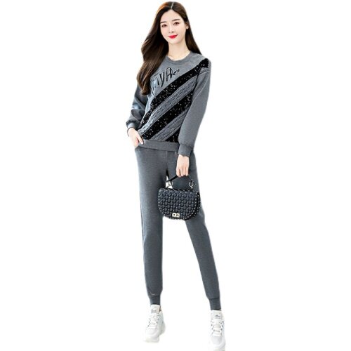 早秋运动套装女2023新款春秋季修身时尚洋气小个子大码卫衣两件套,女装套装/套裙,梦依杭