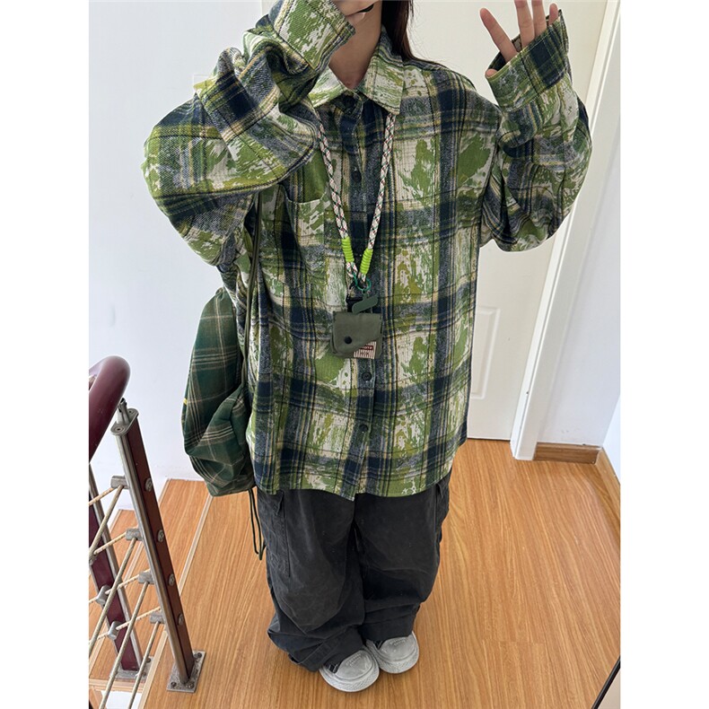 扎染磨毛加厚格子长袖休闲秋冬抖音高品质衬衫男CS026-P48,男装衬衫,星座301C-5