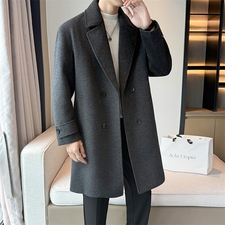 2025秋冬抖音老钱风男士宽松毛呢大衣翻领中长款风衣MY75-180，男装风衣，电商B278