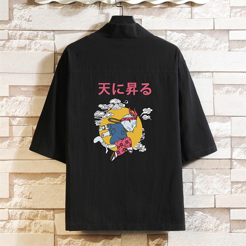 HF59012-P40风汉服男开衫外套七分袖道袍砖墙挂拍,男装民族服装,电商A040A