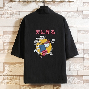 HF59012-P40风汉服男开衫外套七分袖道袍 砖墙挂拍图片