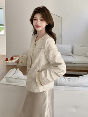 上重工刺绣提花时尚外套春季中国甜美宽松单件圆领单排扣2025，女装短外套，浙宝208A