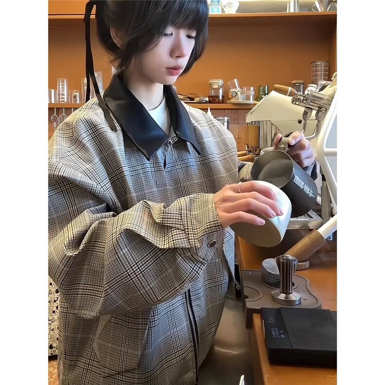 B982-P78cleanfit哈灵顿夹克男春秋美式拼接千鸟格廓形外套,男装夹克,电商B323A