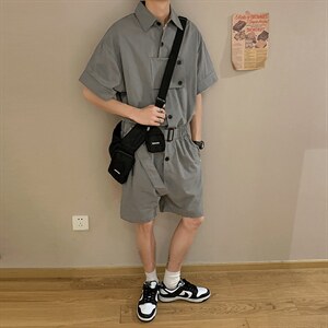 潮ins休闲宽松hiphop连体套装夏季工装高街暗黑连体裤  W1149-P62图片