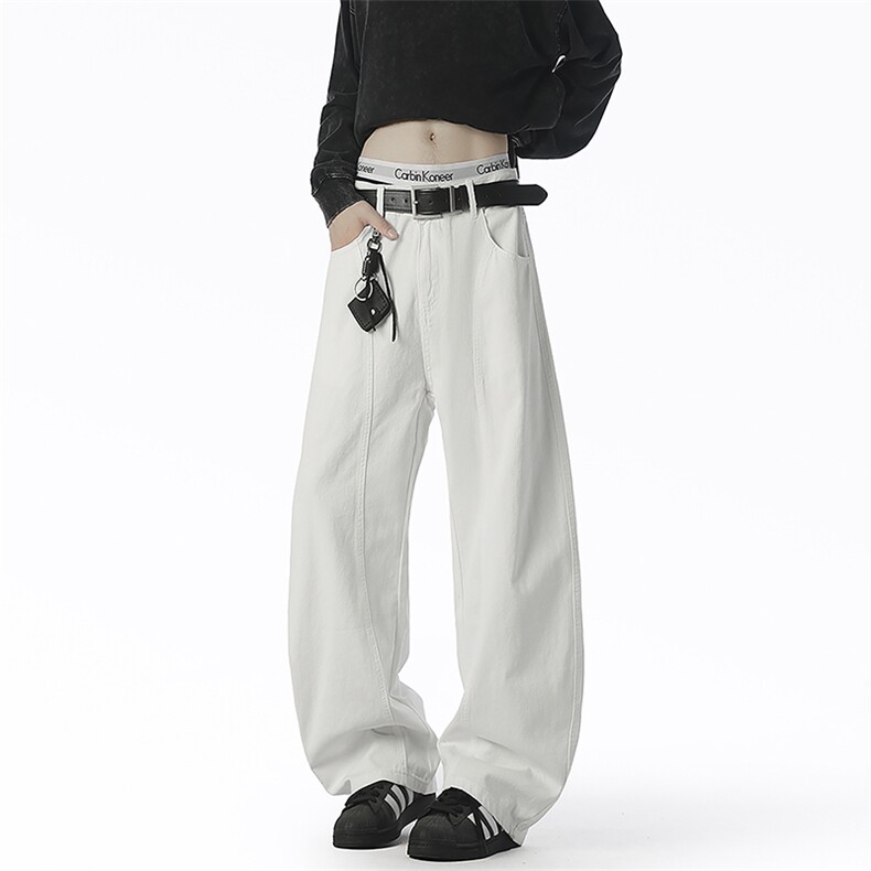 2025新款上新休闲宽松弯刀长裤街头潮牌百搭（白色棉），男装牛仔裤，星座1504（原917）