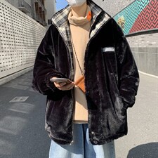 冬季港风羊羔毛两面穿外套男格子翻领棉衣加厚潮流棉袄MY56-P135，男装棉衣，电商B295