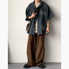 牛仔衬衫男士短袖韩版潮流文艺帅气2024夏季新款ins外套CY733-P51，男装衬衫，星座412-2