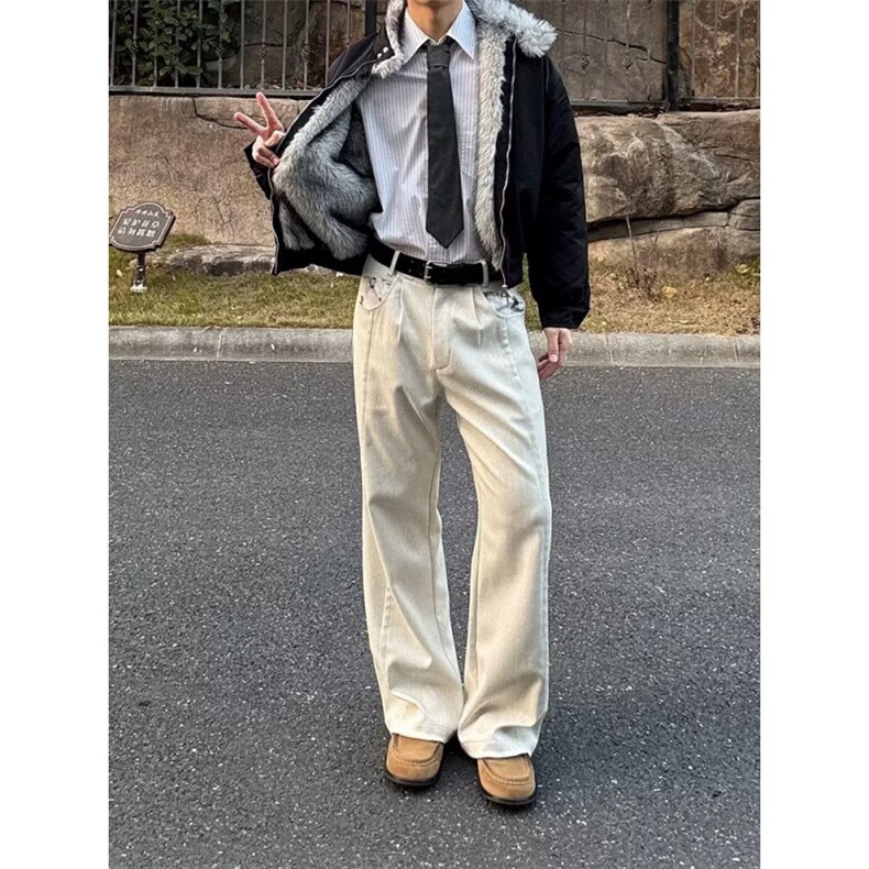 花卉口袋打褶立体裁剪男士春秋季新款休闲百搭工装裤直筒长裤,男装工装外套,星座410-6（原星座1304-1）