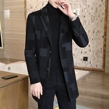 秋冬男士英伦中长款格子毛呢大衣修身时尚翻领外套风衣N10P150，男装毛呢大衣，电商B226-2（原B217-2）