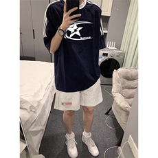 夏季美式高街重磅纯棉三条杠织带撞色男女短袖T恤ZD315-特P30，男装T恤，电商A486