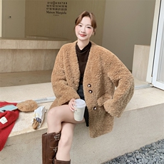209-3285-K180-K258咖色复古皮毛一体外套2025年冬季，女装短外套，韩蜜菓
