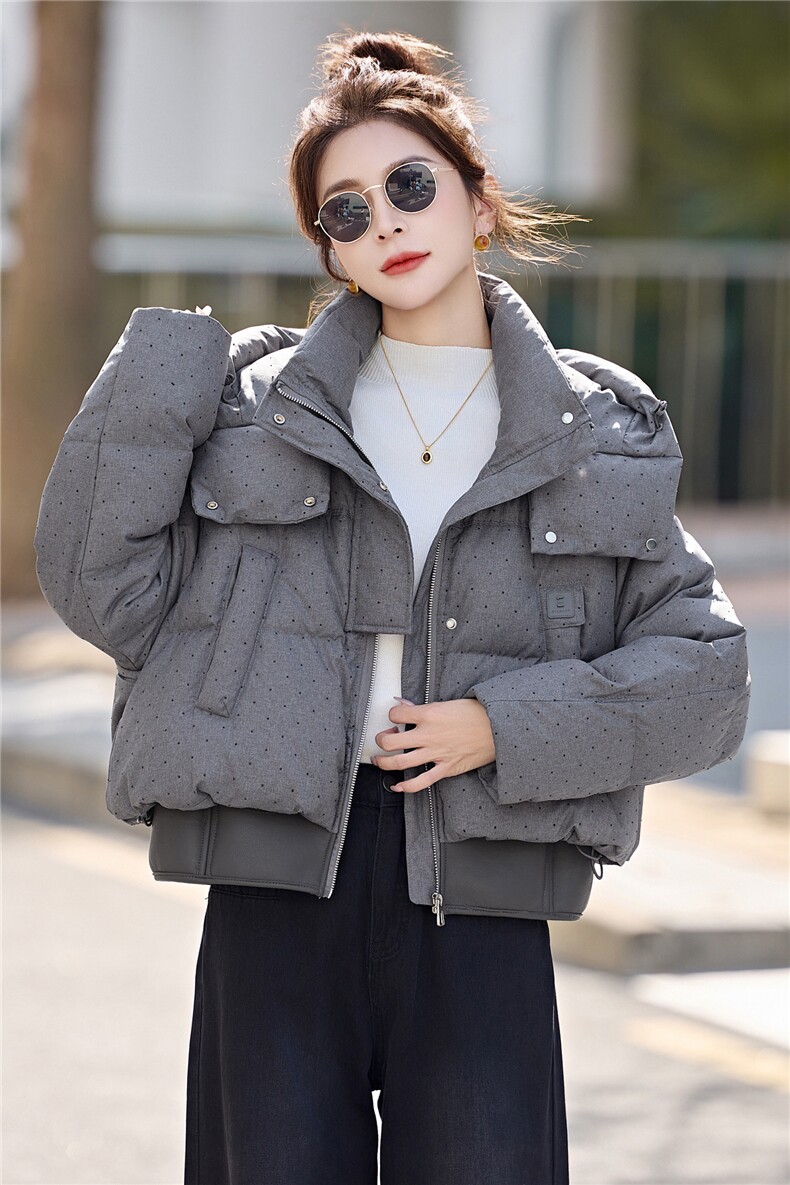 韩版高端白鸭绒连帽重工水钻休闲短款羽绒服外套女冬季2026新款潮,女装羽绒服,意芙