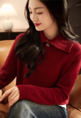 2025年秋季时尚百搭通勤简约休闲套衫翻领，女装针织衫/毛衣，斯尔特羊绒