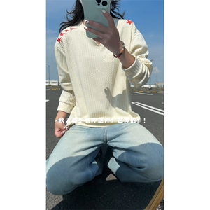 XZ809A/SYR08/特P19/控38美式V领人民万岁万针绣花长袖T恤卫衣,衣服搭配学生高中图片