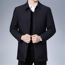 冬季中年休闲羽绒服纯色翻领男中长款加厚冬装外套ZL1958-P180,男装羽绒服,电商B212（原钱塘6029）