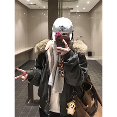 现货重磅boxy短款棉衣座山雕大毛毛领男女棉服水洗工装厚外套，男装棉衣，电商A486-1