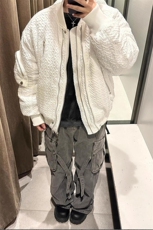 【有货】白色双拉链立领棉衣外套褶皱棒球服棉服MY5014特P103，男装棉衣，星座908-1