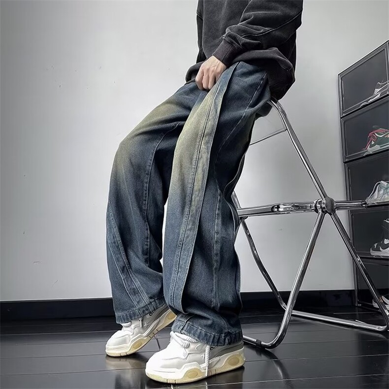 水洗做旧牛仔裤男高街vibe美式复古宽松设计感ZN10P46,男装牛仔裤,星座1116-2