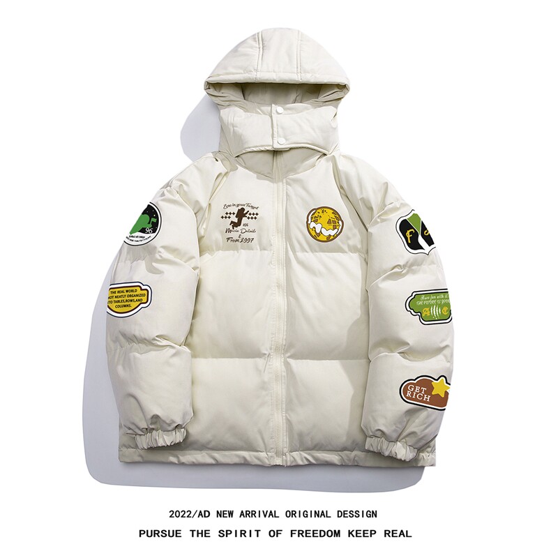 白底22冬季新款INS时尚潮流炸街保暖连帽棉衣MY221P115控158，男装棉衣，电商A247-1