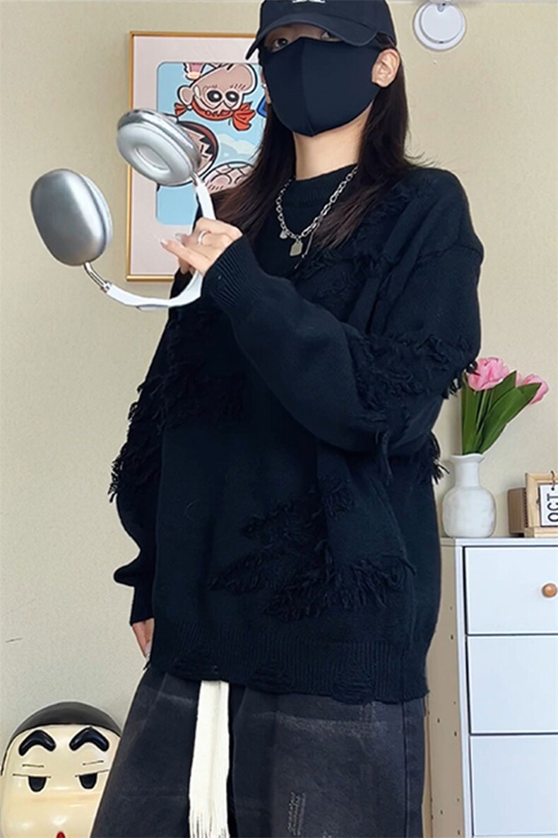 流苏圆领宽松百搭加绒保暖毛衣男ZJB632（加绒）特P56/ZB632特P46,男装针织衫/毛衣,电商A007