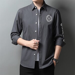 秋季长袖衬衫男士免烫纯棉春秋2023新款刺绣中年商务休闲衬衣服,男装衬衫,电商B212（原钱塘6029）