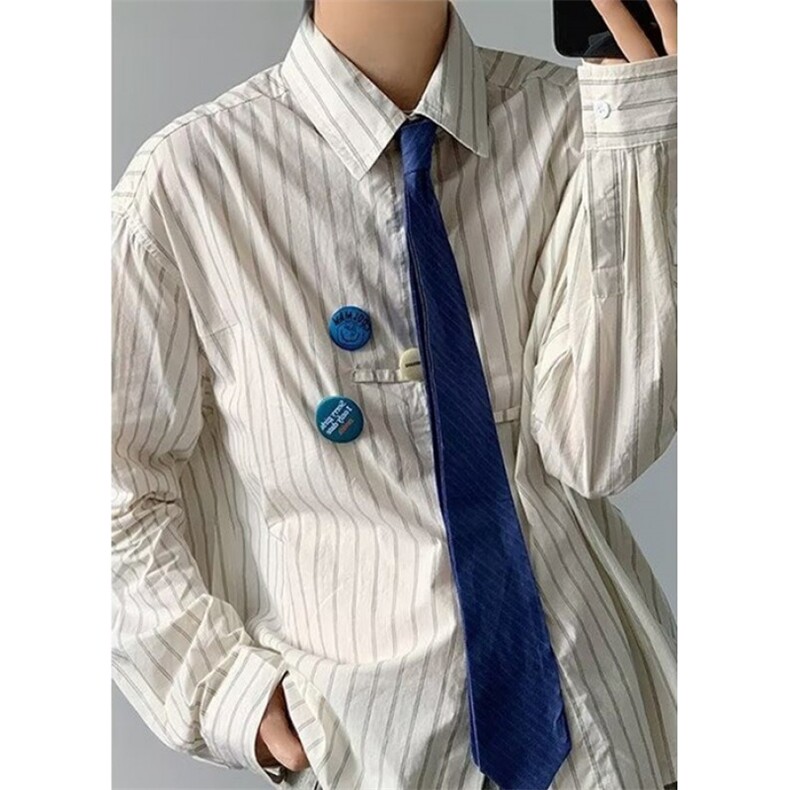 领导胸章条纹衬衫男女春秋宽松休闲百搭长袖衬衣外套CS421，男装衬衫，星座1116A（原606A-3）