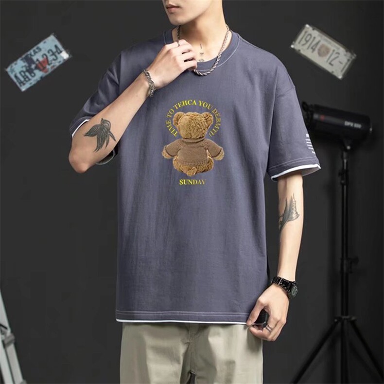 男纯棉圆领T恤假两件宽松短袖J2275P28,男装T恤,星座1116-2