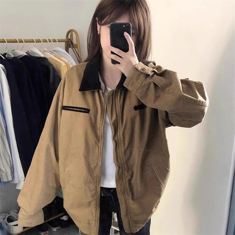 翻领夹克初秋外套女2025新款宽松休闲水洗字母刺绣潮流男女款上衣,男装夹克,星座506A